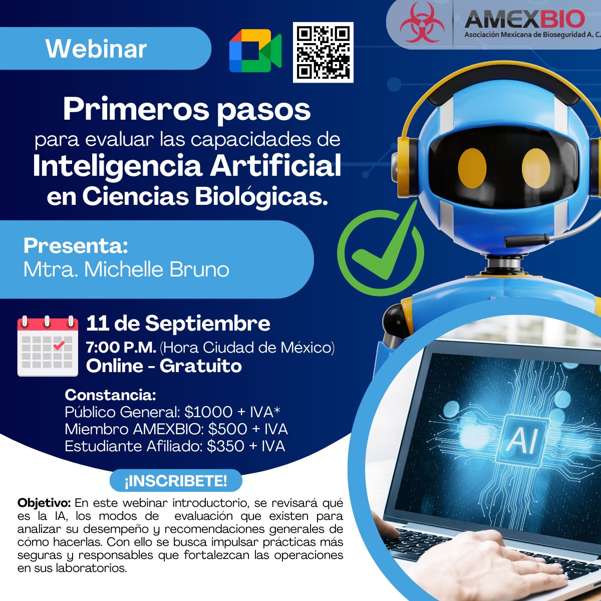 AI x Bio webinar flyer, AMEXBIO