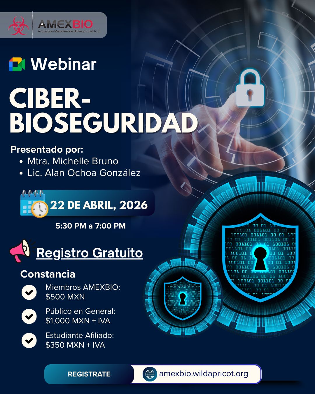 Cyberbiosecurity webinar flyer, AMEXBIO